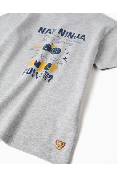 Cotton pyjamas with Nap Ninja print for boys grey/mustard yellow