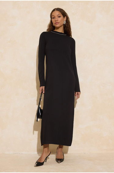 Black Stone Detailed Knitwear Dress