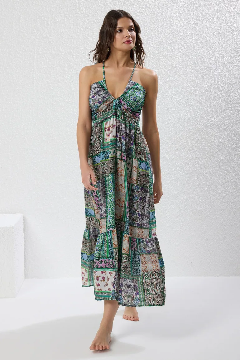 Ethnic Patterned Weaving 100% Cotton Beach Dress - 1