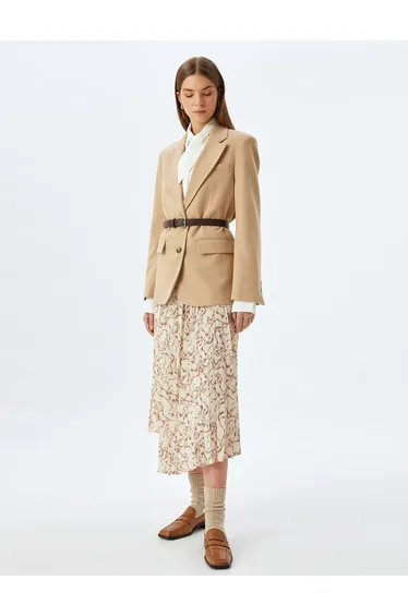 Asymmetrical Patterned Midi Length Pleated Skirt