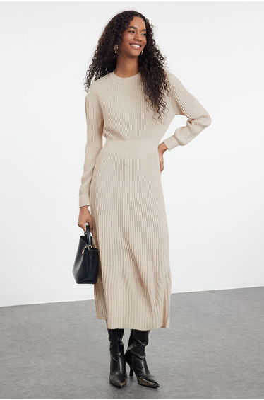 Stone Pleated Knitwear Dress