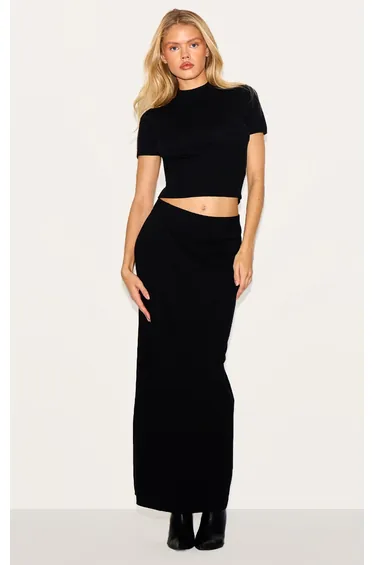 Black Basic Knit Maxi Skirt