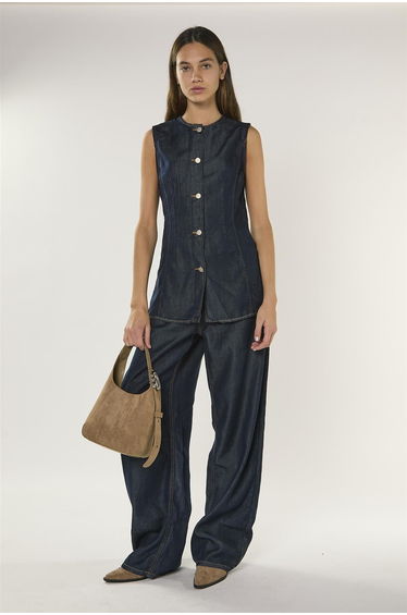 Dark Indigo Denim Sleeveless Blouse