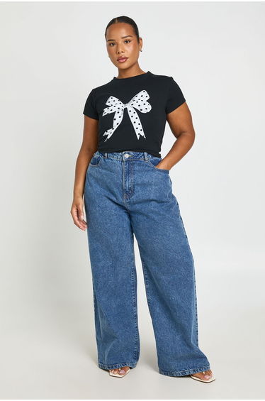 Plus Polka Dot Print Baby Tee - black