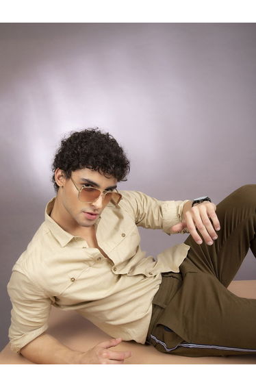 The Indian Garage Co Slim Fit Beige Solid Shirt