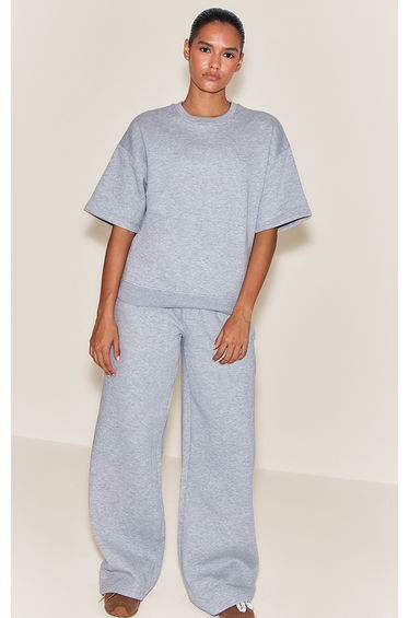 Grey Marl Button Up Wide Leg Joggers