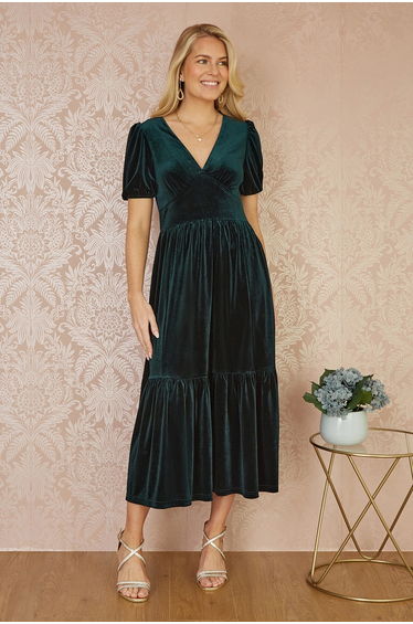 Yumi Green Velvet Midaxi Dress