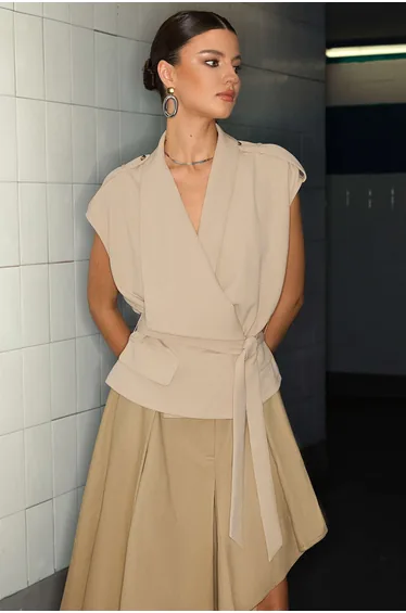 Linen Tie Front Asymmetrical Vest