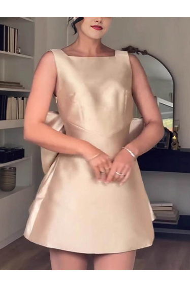 Modern Satin Backless Bow-Decorated High Waist Mini Dress