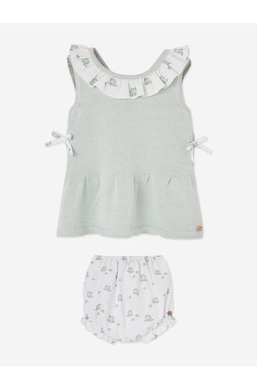 Paz Rodriguez Baby Girls Cotton Knit Dress with Knickers in Green