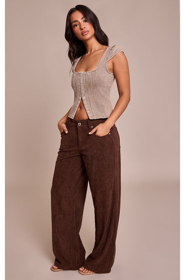 Petite Mushroom Denim Cinched Strappy Top