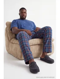 Navy Regular Plaid / Checkered Homewear Large Size Pajama Set - 5