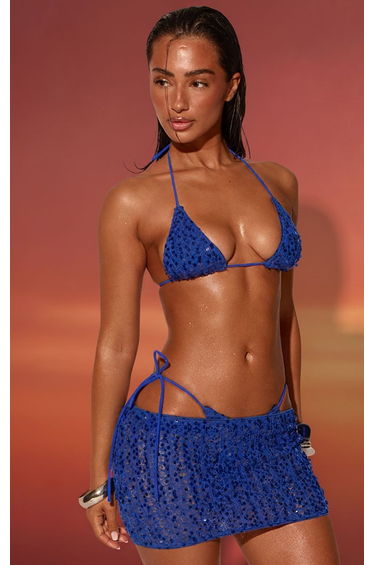 Cobalt Sequin Knit Mini Beach Skirt