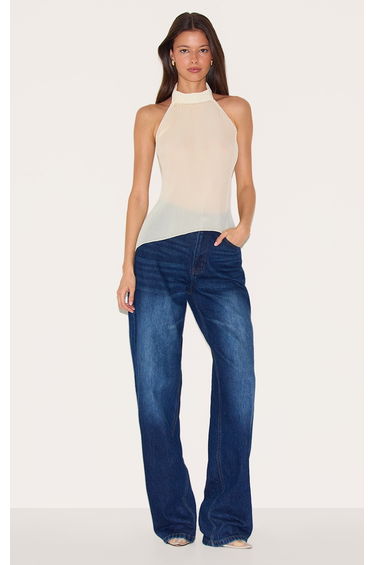 Lemon Plisse Chiffon High Neck Long Top