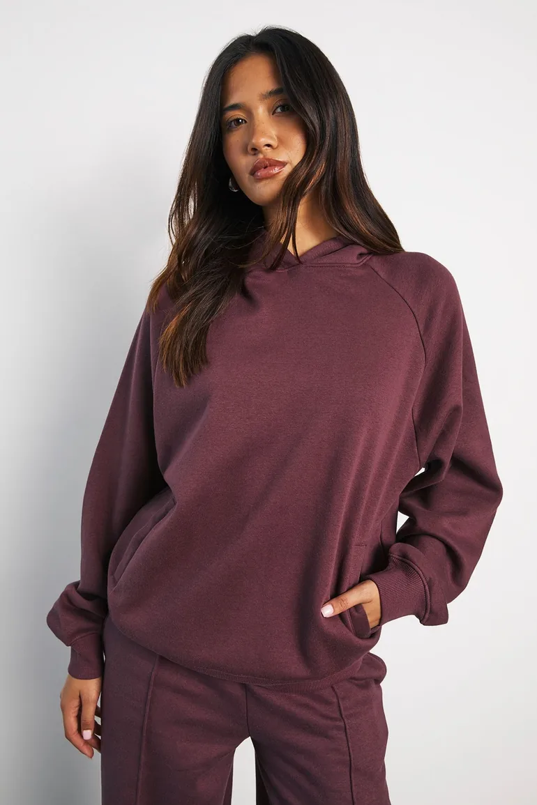 Raglan Seam Oversized Hoodie - plum - 1
