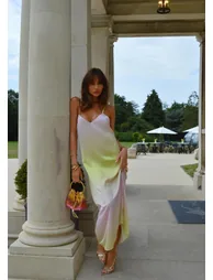 Green-Pink Ombre Straight-Fit Cami Maxi-Dress