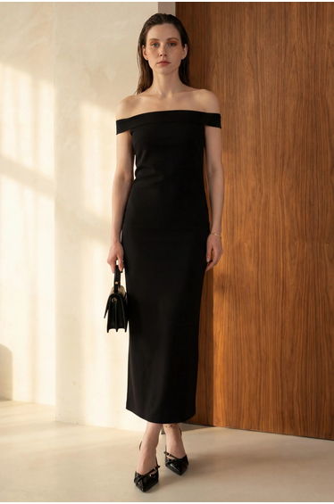 MY FASHION Off Shoulder Bodycon Midaxi Dress with Slit