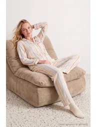 Blue-Multicolor Striped Shally Woven Pajama Set - 2