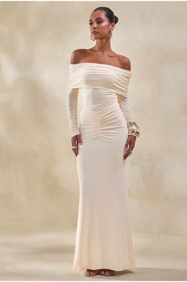 Micaela | Cream Ruched Maxi Skirt