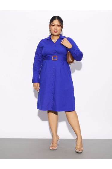 Plus Collared Poplin Belted Shirt Dress