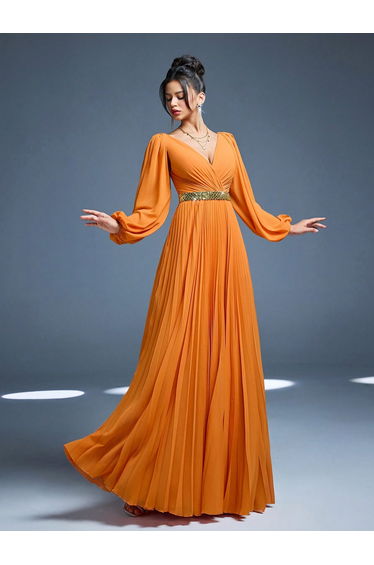 Leely Elegant V Neck Bishop Sleeve Party Dresses