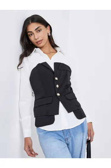 Black Corset Style Shirt with Long Sleeves