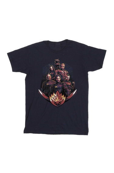 Guardians Of The Galaxy Volume 3 Boys Group Pose Cotton Distressed T-Shirt - Navy Blue