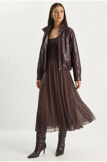 LUCCI High-Waist A-Line Chiffon Maxi Skirt