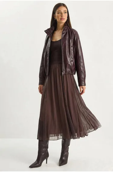 LUCCI High-Waist A-Line Chiffon Maxi Skirt