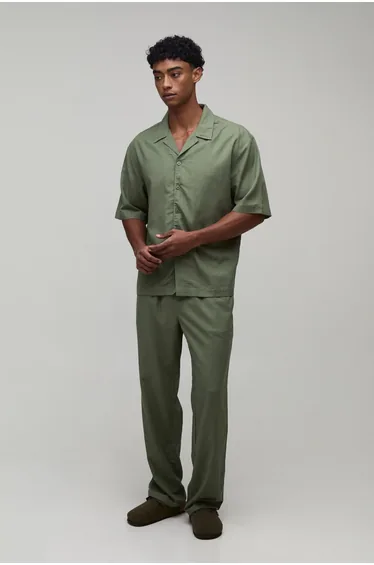 Oversized Half Sleeve Monte Carlo Shirt and Relaxed Trouser Set - sage