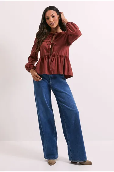 Tie Front Long Sleeve Blouse
