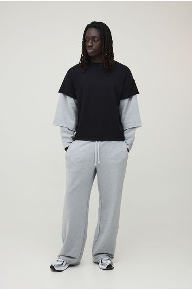 Oversized Boxy Triple Faux Sleeve Loopback T-Shirt And Jogger Set - multi