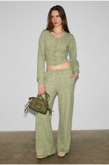 GRIMELANGE CAISES Women's Soft and Stretchy Fabric Wide-Leg Green Sweatpants