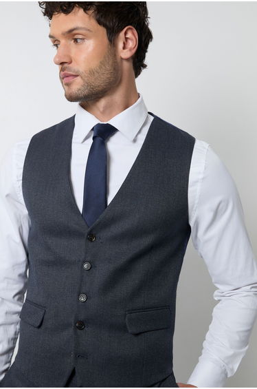 Navy End On End Slim Fit Waistcoat