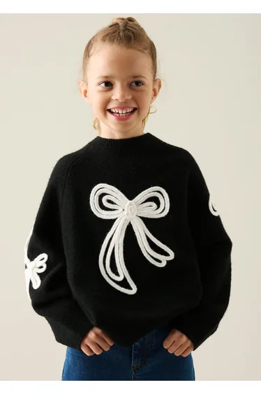 Aurora Bow Knit Jumper - Black