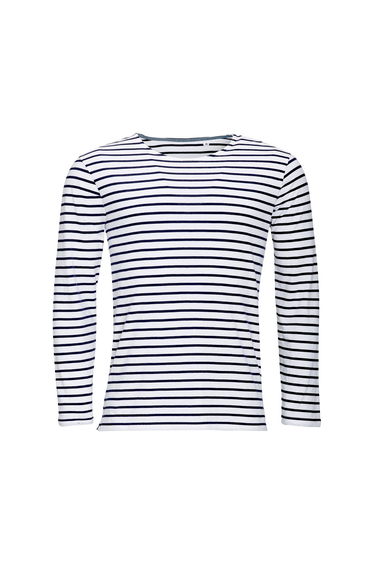 SOLS Mens Marine Long Sleeve Stripe T-Shirt - White/Navy