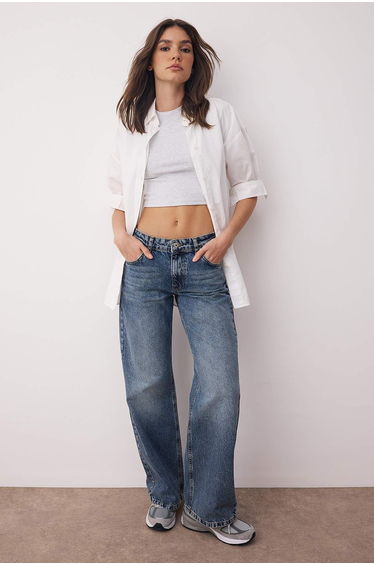 Blue Low Waist Wide Leg Jeans
