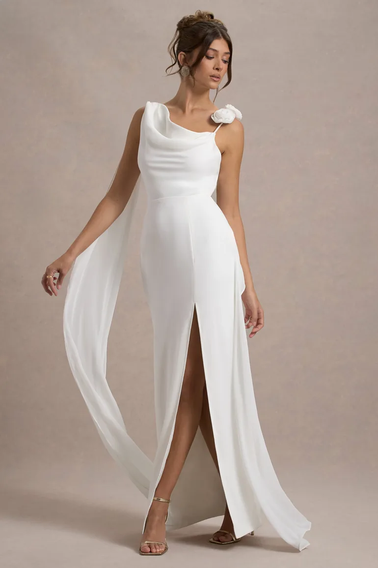 white satin long dress CLASSIC SOFT SATIN A-LINE DRESS CD7469W