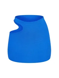 Bright Blue Crinkle Rib Cut Out Waist Mini Skirt - 5