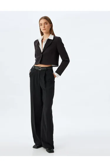 Crop Blazer Jacket Double Breasted Reverse Buttoned Collar