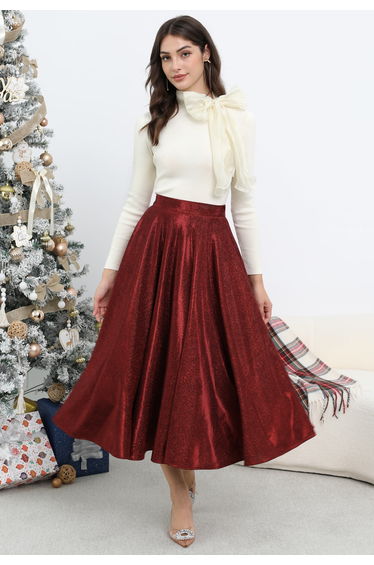 Dreamlit Shimmer Metallic Thread A-line Midaxi Skirt
