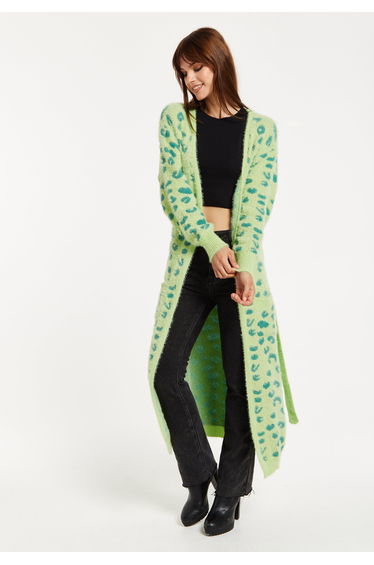 Women's Cardigan in Green Animal Print with Longline Design and Front Pockets product thumbnail 3