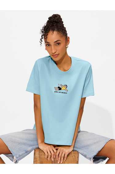 Blue Graphic Print Relaxed Fit T-Shirt