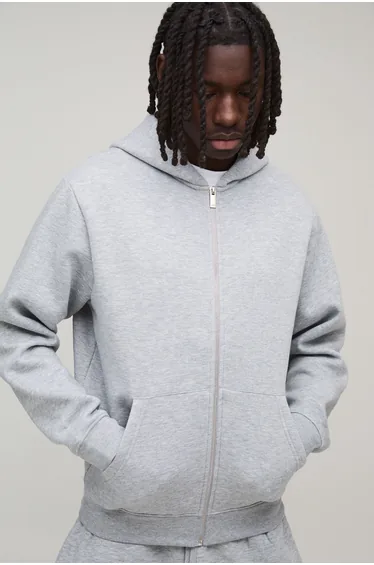 Basic Regular Zip Through Hoodie - grey marl