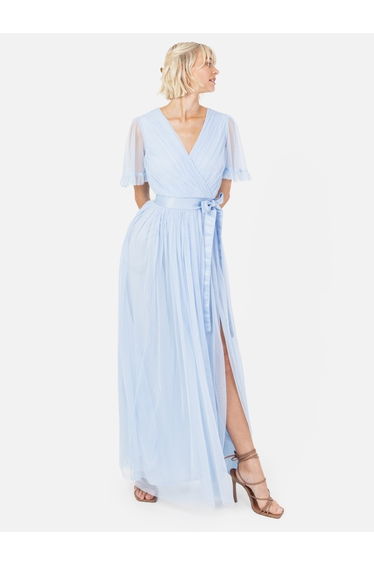 Anaya With Love Recycled Light Blue Faux Wrap Maxi Dress with Sash Belt