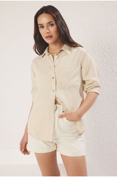 Ecru 100% Tencel™ Denim Shirt