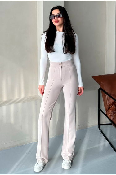 Women's Beige Lycra Palazzo High Waist Pants