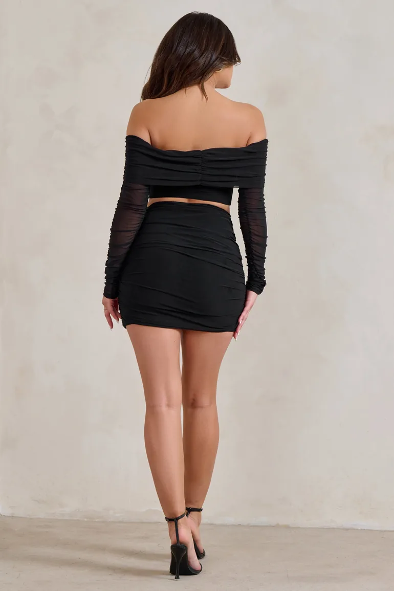Ground Rules | Black Ruched Mesh Mini Skirt - 1