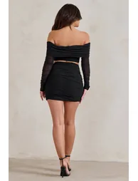 Ground Rules | Black Ruched Mesh Mini Skirt - 1