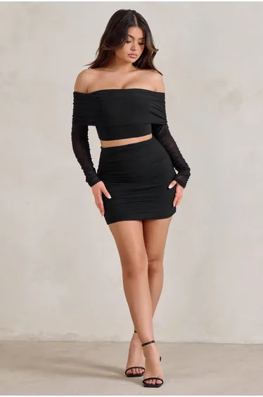 Ground Rules | Black Ruched Mesh Mini Skirt